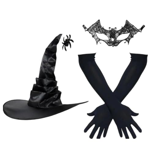 YAOPIU Hexenhut - Hexen Hut Cosplay Zubehör | Handschuhe Weitkrempiger Hut Damen Kostümaccessoires Karneval Halloween Fancy Dress Partys von YAOPIU