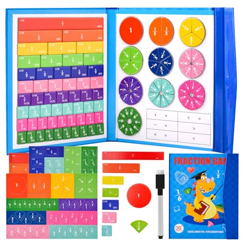 YAOZUP Fraction Game, Arithmetisches Lernspielzeug, 10 Farbcodiert Magnetisches Bruchrechnen Spiel, Magnetic Fraction Tiles & Fraction Circles für Brüche Lernen,Montessori Mathe Spielzeug, Ab 7 Jahre von YAOZUP