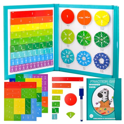 YAOZUP Fraction Game, Arithmetisches Lernspielzeug, 9 Farbcodiert Magnetisches Bruchrechnen Spiel, Magnetic Fraction Tiles & Fraction Circles für Brüche Lernen,Montessori Mathe Spielzeug, Ab 7 Jahre von YAOZUP