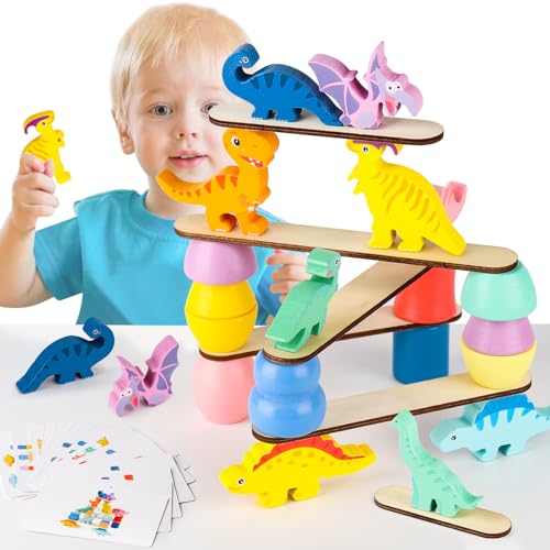 YAOZUP Holz Dinosaurier Stapelspielzeug,Balance Stapeln Spielzeug,Montessori Spielzeug ab 2 3 4 5 6 Jahre,Stapelspiel,Dinosaurier Stapelsteine ab 2 Jahre,Geschicklichkeitsspiele,Geschenke für Kinder von YAOZUP