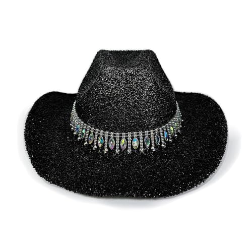 YAPAILANG Auffälliger Kristall-Cowgirl-Hut, Brauthut, Panama-Hut für Junggesellinnenabschied, Cowgirl-Hüte für Clubs, Bühnenshows von YAPAILANG