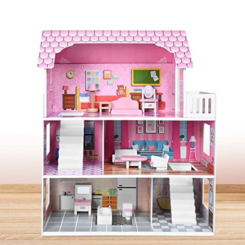 YARDIN Puppenhaus aus Holz, Puppenhaus mit Möbel und Zubehör, Puppen Haus Spielzeug, Holzpuppenhaus 60×23.7×70cm 3 Etagen Dollhouse für Mädchen, Kinder YARDIN Puppenhaus aus Holz, Puppenhaus mit Möbel und Zubehör, Puppen Haus Spielzeug, Holzpuppenhaus 60×23.7×70cm 3 Etagen Dollhouse für Mädchen, Kinder von YARDIN