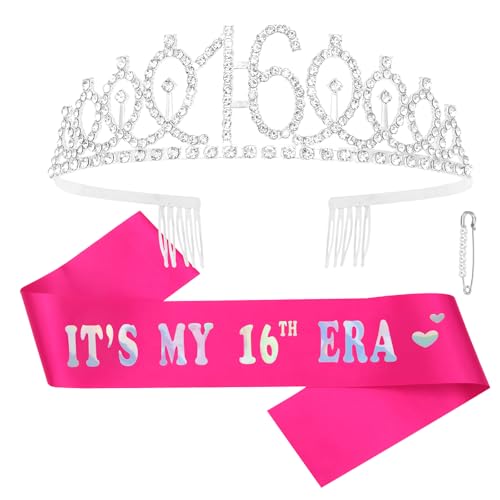 YARIEW Sweet 16 Geburtstag Schärpe und Tiara Set für Mädchen, Geburtstagsdekorationen für Mädchen, Geburtstagskrone und Schärpe zum 16. Geburtstag für Mädchen, Geschenk zum 16. Geburtstag für Mädchen YARIEW Sweet 16 Geburtstag Schärpe und Tiara Set für Mädchen, Geburtstagsdekorationen für Mädchen, Geburtstagskrone und Schärpe zum 16. Geburtstag für Mädchen, Geschenk zum 16. Geburtstag für Mädchen von YARIEW