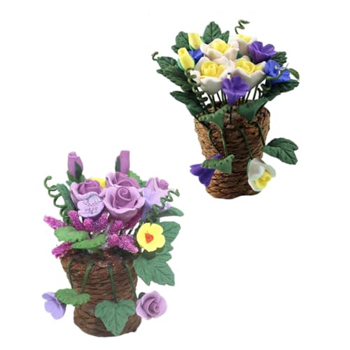 YARNOW 2 Stück Kleiner Blume Korb Ornamente Miniatur Puppenhaus Dekoration Blumenarrangements Farbige Blumenkörbe für Garten Zubehör Robuste und Filigrane Kleiner Deko für Puppenhäuser von YARNOW