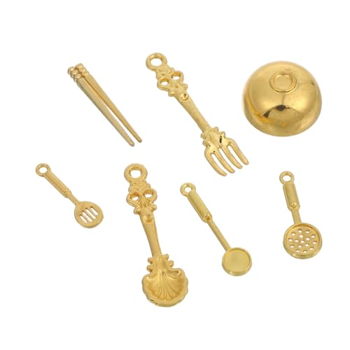 8Stücke Teiliges Küchengeschirr Set für Puppenhaus Realistisches Zubehör mit Schalen und Besteck für Rollenspiele und Kreative Szenen Goldfarben Puppenhausmöbel von YARNOW