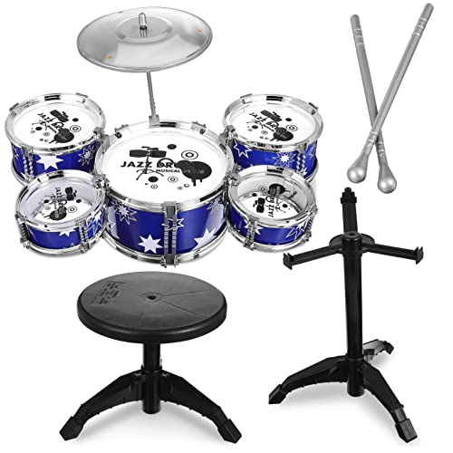 YARNOW Jazz Schlagzeug Satz für Kleinkinder mit Hocker Pädagogisches Musikinstrument Kreatives Spielzeug für Jungen und Mädchen Trommelspielzeug zur Rhythmus und Musikverständnis von YARNOW