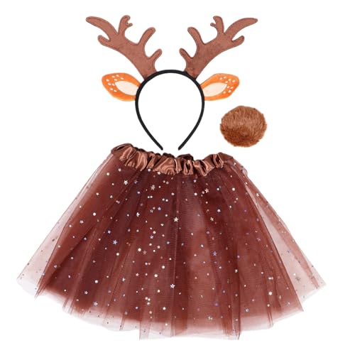 YARNOW 1 Satz Geweih-Stirnband-Set Hirschgeweih Zubehör Jäger Halloween Kind Rentierkostümmädchen Hirsch Stirnband Kostüm Tierkostüm-Kit Hirschohren-Stirnband PP-Baumwolle Braun von YARNOW