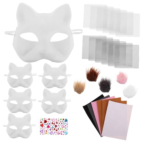 YARNOW 1 Satz Katzenmasken-Set Kit zur Herstellung einer Katzenmaske Halloween-Kostüm selber machen halbe Katzenmaske Weiße Maske Katzen-Maskerade-Maske Papier YARNOW 1 Satz Katzenmasken-Set Kit zur Herstellung einer Katzenmaske Halloween-Kostüm selber machen halbe Katzenmaske Weiße Maske Katzen-Maskerade-Maske Papier von YARNOW