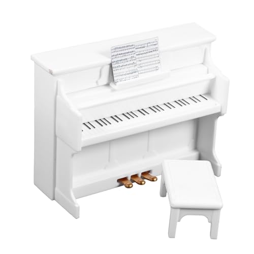 YARNOW 1 Satz Klaviermodell Klavier Für Minihaus Miniklavier Für Puppe Winziges Hausklavier Klavierhocker Dekoration Puppenhausmöbel Klavier Für Puppenhaus Mini-hausklavier Weiß Plastik von YARNOW