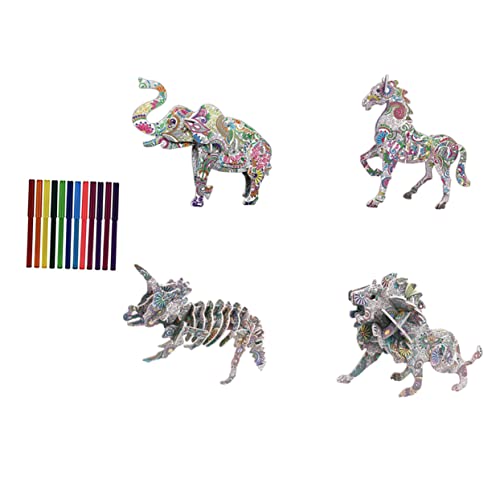 YARNOW 1 Satz Puzzle für DIY Graffiti Puzzle zum Bemalen mit Stiften Dinosaurier Pferd Elefant Kreatives Lernspielzeug für Bastel und Malspaß von YARNOW