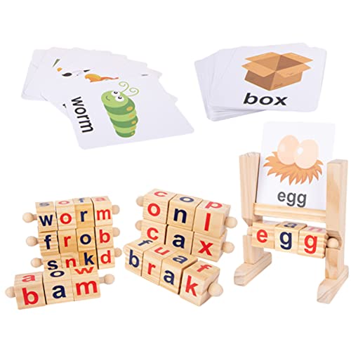 YARNOW 1 Satz Rotierendes Buchstaben Spielset für Holzbuchstaben und Lernkarten Pädagogisches Rechtschreibung und Worterkennung im Kindergarten von YARNOW