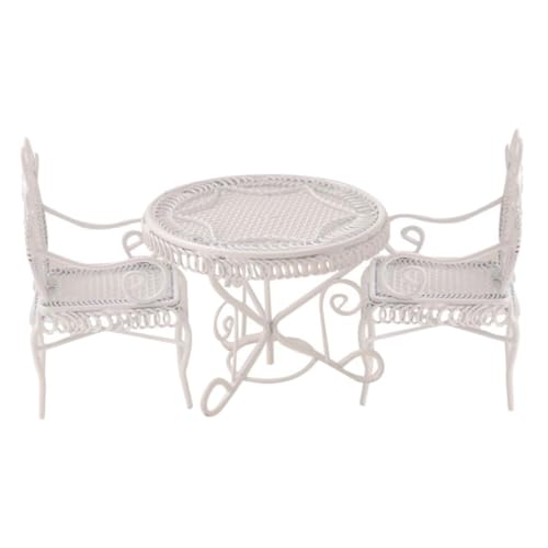 YARNOW 1 Satz Schmiedeeisereisen -Tisch und Stuhlmodell mini Miniatur -Couchtisch Mini-Puppenstubentisch Miniaturstuhl für Puppenhaus Puppencouchtisch Schmiedeeisen Weiß von YARNOW