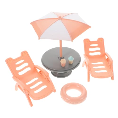 YARNOW 1 Satz Simulierter Strandstuhl Set Strandminiaturen Miniatur-Hausmöbel Mini-Strandkorb Kinderspielzeug Wohnkultur Mini-Sonnenschirmmodell Miniatur-Strandszene Mini Möbel Plastik von YARNOW