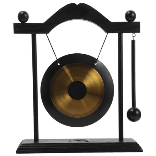 YARNOW 1 Satz Vintage Messing Gong Tischdeko mit Holzgestell Chinesischer Gong für Zuhause und Büro Schlägel Beruhigender Langlebiges Brass und Holz Einzigartiges Dekorationsstück von YARNOW
