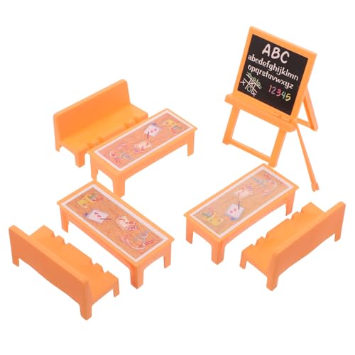 YARNOW 1 Set Puppenhauszubehör: Mini-Schreibtisch und Tafel für Kinder – simulierter Schreibtisch aus Kunststoff mit Miniatur-Stuhl – Puppenhaus-Layout-Zubehör von YARNOW