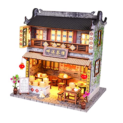 YARNOW 1 Stück DIY Chinese Style House Model Kit Assemble Model Toy für Handgefertigtes Miniaturhaus für Desktop Dekoration und Themenpartys Lernspielzeug Feinmotorik von YARNOW