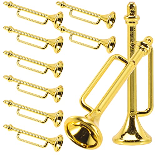 YARNOW 10 Stück Musikinstrumentenmodellzubehör Miniaturen Puppenhaus-musikinstrumente Musical Miniatur-trompete Puppenhaus Puppenhaus-trompete Trompeten Dekorativ Golden Plastik von YARNOW