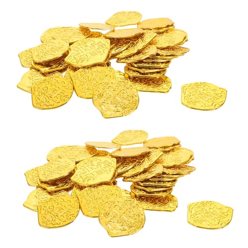 YARNOW 100 Stück Plastik Piratenmünzen Gold Fake Doubloons Spielgeld für Piratenparty Schatzsuche Klassenzimmer Belohnung Halloween Party Zubehör von YARNOW