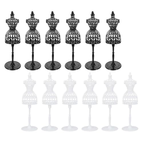 YARNOW 12-Teiliges Kleiderschaufensterpuppen-Set Mit Ständer: Miniatur-Kleiderschaufensterpuppen-Ständer – Kunststoff-Halter Für Puppenkleidung Zur Präsentation von YARNOW