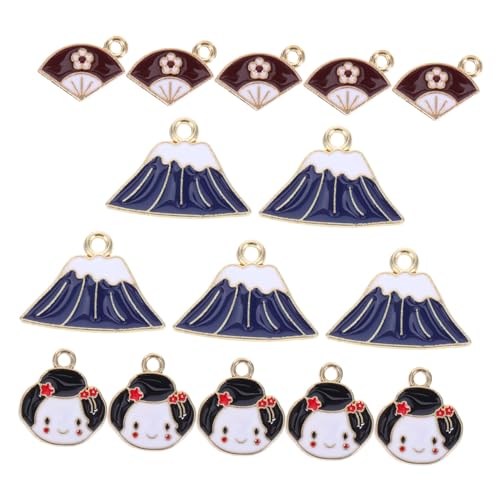 YARNOW 15 Stück Geisha -Schmuck japanische Partydekoration Ohrring-Anhänger-Charme Halskettenanhänger selber machen Chinesische japanische Handheld -Fans Legierung von YARNOW