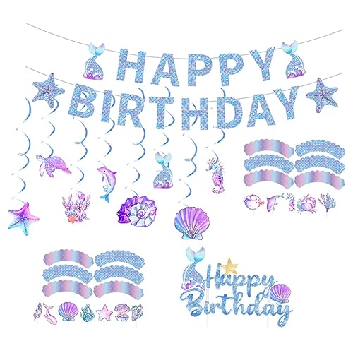 YARNOW 1Satz DIY Geburtstagsbanner Meeres Thema Mit Spiraldeko Banner Großer Anhänger Kleine Anhänger Für Geburtstagsfeiern Und Strandpartys Einfach Aufzuhängen von YARNOW
