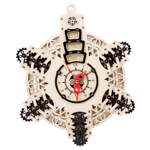 YARNOW 1Satz DIY Holz Uhr Bausatz Puzzle Modell mit Kalenderfunktion für Kreative Bastler für Wohnzimmer Büro Schlafzimmer Exquisite Verarbeitung Tolles von YARNOW
