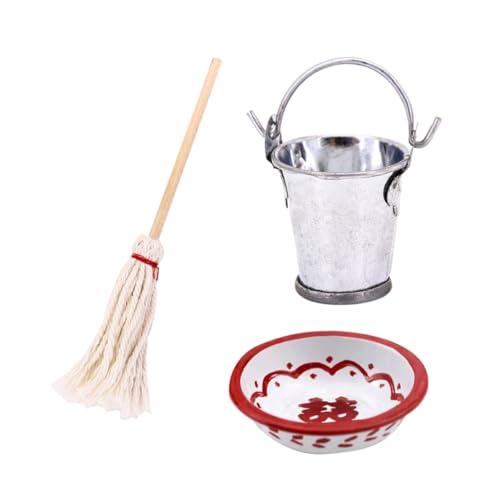 YARNOW 1Satz Dollhouse Cleaning Retro Mop Bucket Toy for for Dollhouse Accessories Role Play Enhances Imagination and Creativity von YARNOW