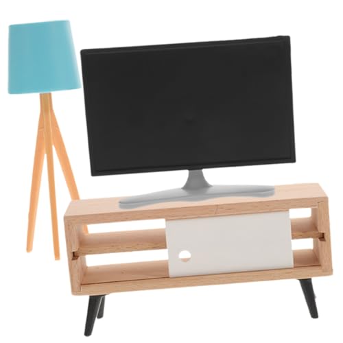 YARNOW 1Satz Fernseher Für Puppenhaus Teiliges Zubehör Mit Tv Weißem Tv Schrank Und Blauem Tischlampe Für Szenenlayout Und Dekoration Wohnzimmer von YARNOW