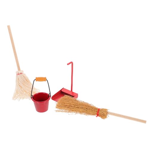 YARNOW 1Satz Reinigungswerkzeuge Für Puppenhaus Teiliges Modell Mini Roter Eimer Kehrschaufel Besen Zubehör Für Heimdekoration von YARNOW