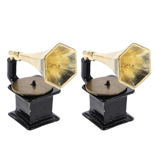 YARNOW 2 Miniatur-Plattenspieler: Mini-Phonograph, Puppenhaus-Dekoration – Retro-Plattenspieler-Ornament, Vintage-Musik-Requisite für Sammler und kreative Displays von YARNOW