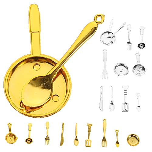 YARNOW 2 Sätze Küchenaccessoires für Puppenhaus Teiliges Dekorationsset mit Silbernem und Goldenem Geschirr für Rollenspiele für Kreative DIY Projekte von YARNOW
