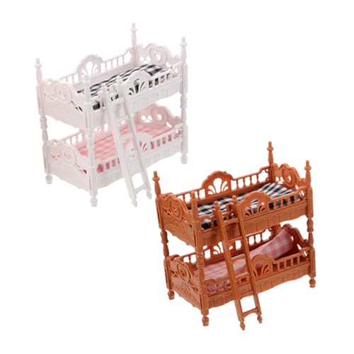 YARNOW 2 Sätze Miniatur Puppen Etagenbett Realistisches Puppenhaus Schlafzimmer Möbelmodell Stabiles Kunststoffbett mit Stoffdetails Perfektes Zubehör für Kreatives Rollenspiel und von YARNOW