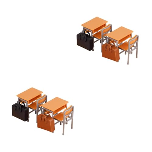 YARNOW 2 Sätze Miniatur Puppenhaus Schulmöbel Tischchen Stühle Schulranzen Realistische Klassenzimmer Deko für Puppen und Sammler für Kinderzimmer und Fotografie von YARNOW