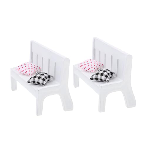YARNOW 2 Sätze Miniatur Sitzbank Modell Realistische Kleine Möbel Deko für Puppenhaus Micro Landschaftsszene Sichere Langlebige Mini Bank mit Kissen Weiß von YARNOW