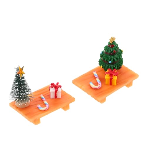YARNOW 2 Sätze Miniatur Weihnachtsdeko Geschenkbox Zuckerstange Weihnachtsbaum Miniaturbank Stuhl DIY Weihnachtszubehör für Puppenhaus Micro-szenen von YARNOW