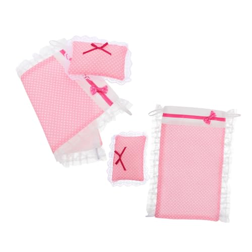 YARNOW 2 Sätze Puppenhaus Bettwäsche Set Miniatur Bettlaken Kissen mit Charmanten Mustern für Puppenbett und Puppenhaus Schlafzimmer Zubehör von YARNOW