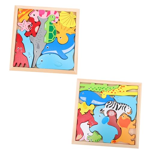 YARNOW 2 Sätze Puzzle- Aus Holz Lernen Formen Puzzle Kleinkind Bauen Holzblock-stapelspiel Tierisches Puzzlebrett Tierisches Stapelspiel von YARNOW