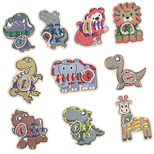 YARNOW 2 Sätze Schnürkarten Tiere und Dinosaurier Kreatives Nähspielzeug Feinmotorik für Kleinkinder und Vorschulkinder von YARNOW