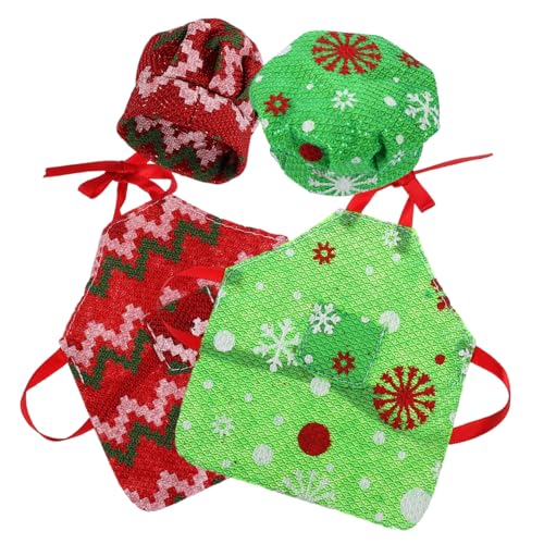 YARNOW 2 Sätze Weihnachtliches Puppenkleidungsset Miniatur Schürze und Mütze aus Weichem Langlebig und Bequem Einfach Anzuziehen Accessoire für Kleine Puppen zu Weihnachten von YARNOW