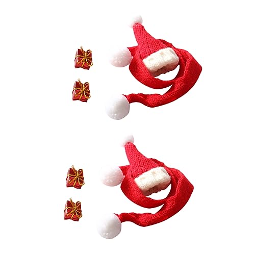 YARNOW 2 Sätze Weihnachtsmütze und Schal Set Teiliges Mini Strickmützen Set für Puppenhäuser Elastische Weihnachtskappen Rot für Weihnachtsdeko und Bastelarbeiten von YARNOW