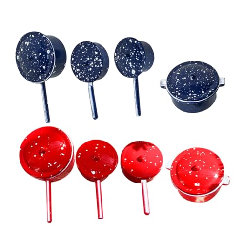 YARNOW 2 Satz Miniatur Küchenmodell Set Miniatur Töpfe Rot und Blau Puppenhaus Zubehör Dekorative Mini Pfannen für DIY Puppenhaus Küche und Mini Deko von YARNOW