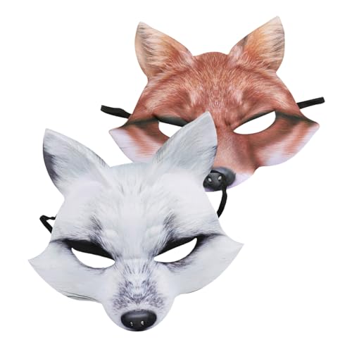 YARNOW 2 Stück Halbgesichtige Fuchsmaske aus Leichtem EVA mit Realistischer Verzierung Flexiblem Band für Halloween Kostümfeste Maskerade und Tier-cosplay von YARNOW