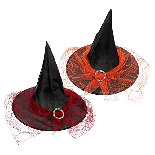 YARNOW 2 Stück Halloween Hexenhüte Teiliges aus und Orangefarbenem Spitzenstoff Leichte Hexenhut Kopfbedeckung aus Oxford Bequeme und Festliche Kopfdeko für Damen Halloween Kostüm und von YARNOW