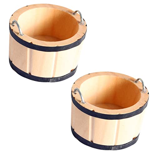 YARNOW 2 Stück Holzfass Ornamente Eimer Miniatur Puppenhaus Eimer Miniatur Ornament Puppenhaus Garteneimer Miniatur Wanne Kleines Holzfass Miniatur Miniatur Holzfass Metall von YARNOW