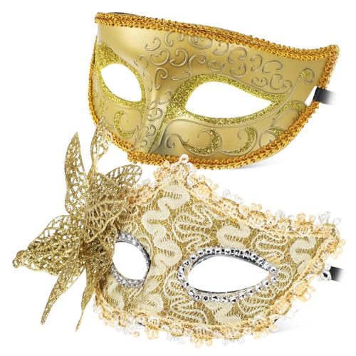 YARNOW 2 Stück Karneval Maske Venezianische Masken für Damen Elegante Halbmaske mit Glitzer und Verstellbarem Band für Maskenball Halloween und Kostümpartys von YARNOW