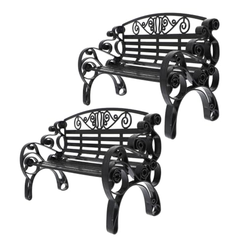 YARNOW 2 Stück Mini-Stuhlmodell klein Miniatur winzig Bänke Mini-Puppenhaus-Zubehör Mini-Möbelverzierung Bankfigur Mini-Bank- Mini-Sitzbank Puppenstubenbank Plastik Schwarz von YARNOW
