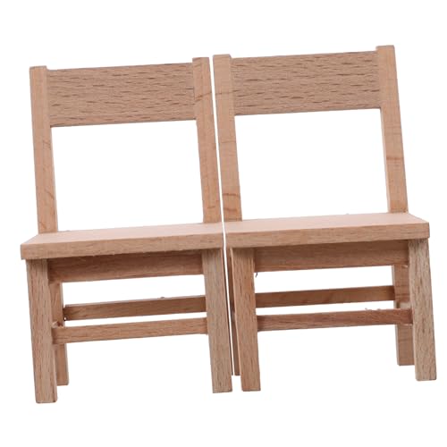 YARNOW 2 Stück Miniatur Holzstuhl für Puppenhaus Dekoratives Zubehör für Puppenmöbel Vielseitig Einsetzbar Natürliche Holzfarbe für DIY Szenen und Miniatur Landschaften von YARNOW