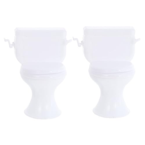 YARNOW 2 Stück Miniaturtoilette Puppenhausmöbel Weiß Teiliges Simulation Toilette für Puppenhaus Badezimmer Zubehör Langlebig Realistisch von YARNOW