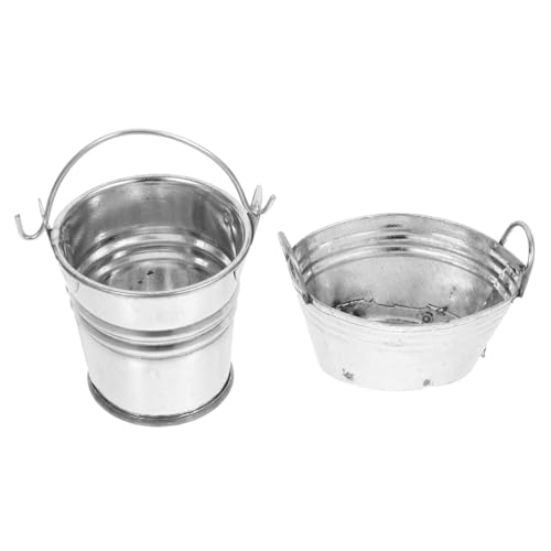 YARNOW 2 Stück Puppenhaus Mini-eiseneimer Dollhouse Mini Eimer Kleine Eimerfigur Mini- -dekore Mini -hausdekorationen Simuliertes Eimermodell Miniatur-Eimer-Modell Mini-Halter Silber von YARNOW