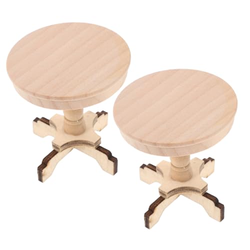 YARNOW 2 Stück Puppenhaus Möbel Set Holz Teetisch Rund für Wohnzimmer Dekoration Naturgetreu Leicht und Kompatibel Miniaturmöbel für Puppenhaus Sammler von YARNOW